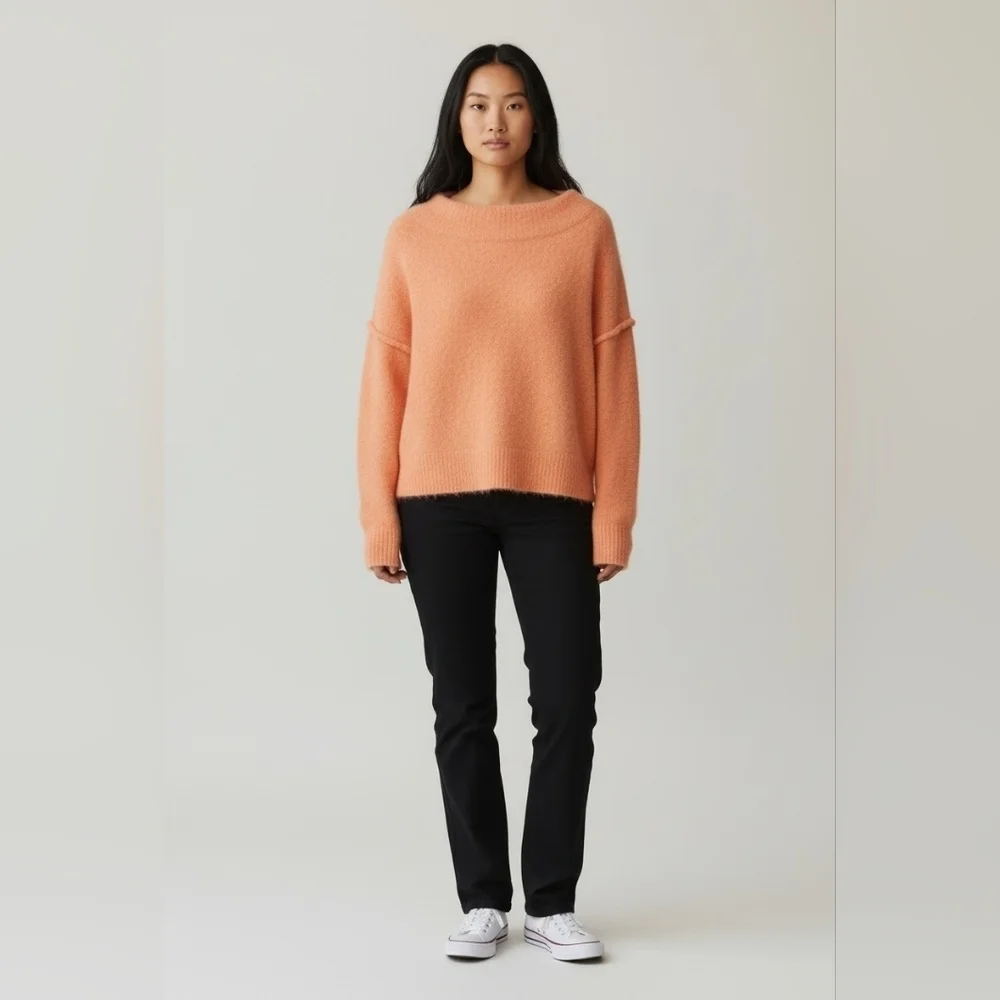 Free People Cozy Peach/Salmon Womens Sweater NWT Small Raw Hem Crop Oversized